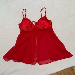 Y2K La Senza Red Chiffon & Satin Open Front Babydoll Lingerie Top Size L